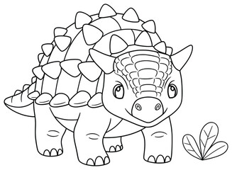 Cute Ankylosaurus Dinosaur Coloring Page – Fun Cartoon Prehistoric Animal for Kids