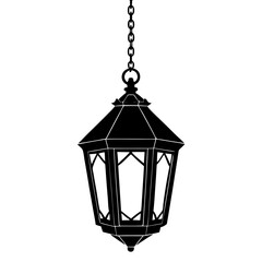 A vintage black lantern hanging from a chain, isolated on a white background © Rukshana