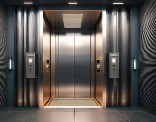 modern elevator with metal doors 3d rendering