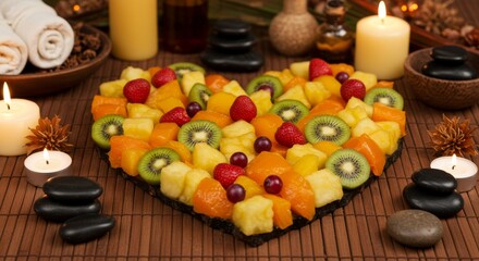 Tropical Heart Fruit Arrangement in Spa Wellness Setting
