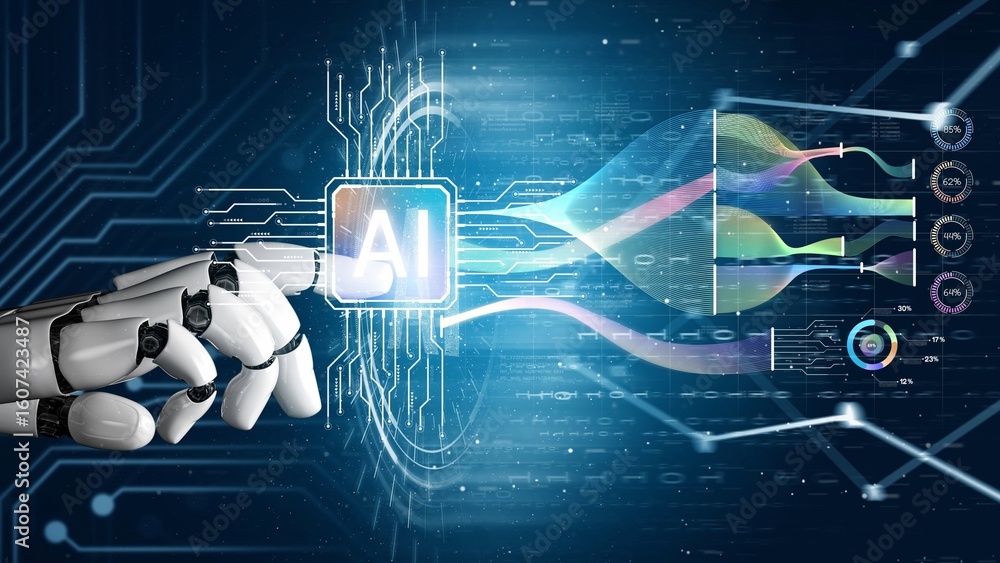 Poster ai assistant brain processor with llm technology, big data, machine learning, generative ai for busi