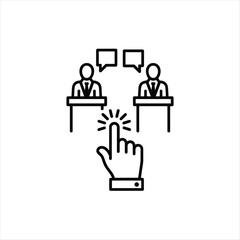 Debate Illustration with Speakers Speech Bubbles and Hand Pointing