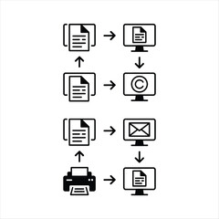 Document Processing Workflow Black and White Icons