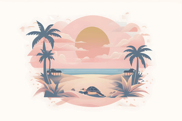 Fototapeta premium Sea Turtle Resting on Sustainable Tropical Beach Sunset Landscape