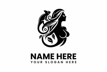 Silhouette of a Woman and Chameleon Artistic Logo Design.