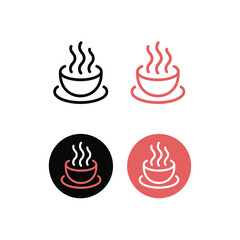 Four Vector Illustrations of Steaming Cup of Tea or Coffee