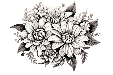 Flower tattoo line art design element vector and illustration