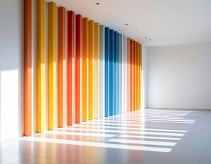 Obraz premium Modern Art Installation: Vibrant Vertical Panels with Dynamic Shadows modern living room with colorful strips 