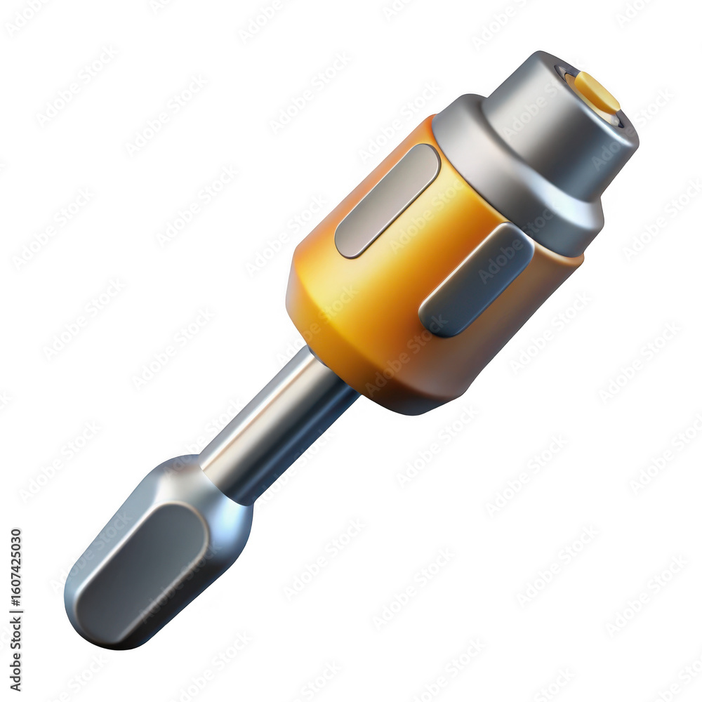 Poster 3d hexagonal screwdriver bit with yellow handle isolated on transparent background