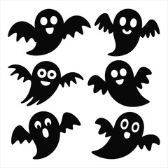 Six Black Ghost Silhouettes with Various Expressions