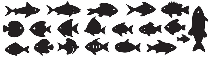 Fishes silhouettes set white background