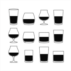 Twelve Black and White Drink Glasses Vector Illustration