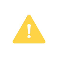 Yellow triangular warning sign with a bold white exclamation mark flat vector icon style.