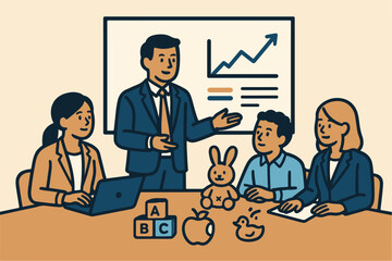 Business people meeting teamwork office vector illustration cartoon characters
