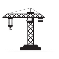 Vector illustration showing a construction crane, building structure, and architectural column design