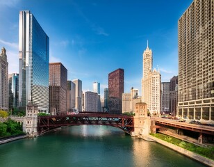 chicago illinois downtown skyline over the chicago river usa