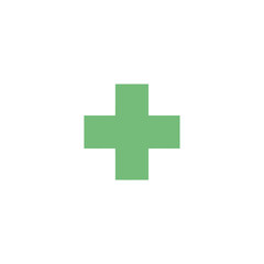A simple symmetrical plus sign symbol in a muted sage green color presented in a flat minimalist style.
