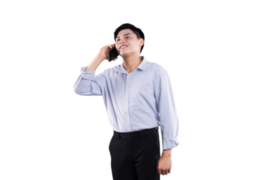 Business Professional on Phone: A focused professional in business attire engrossed in a call, radiating an air of attentiveness, capturing a candid moment in a work-oriented environment. - Powered by Adobe
