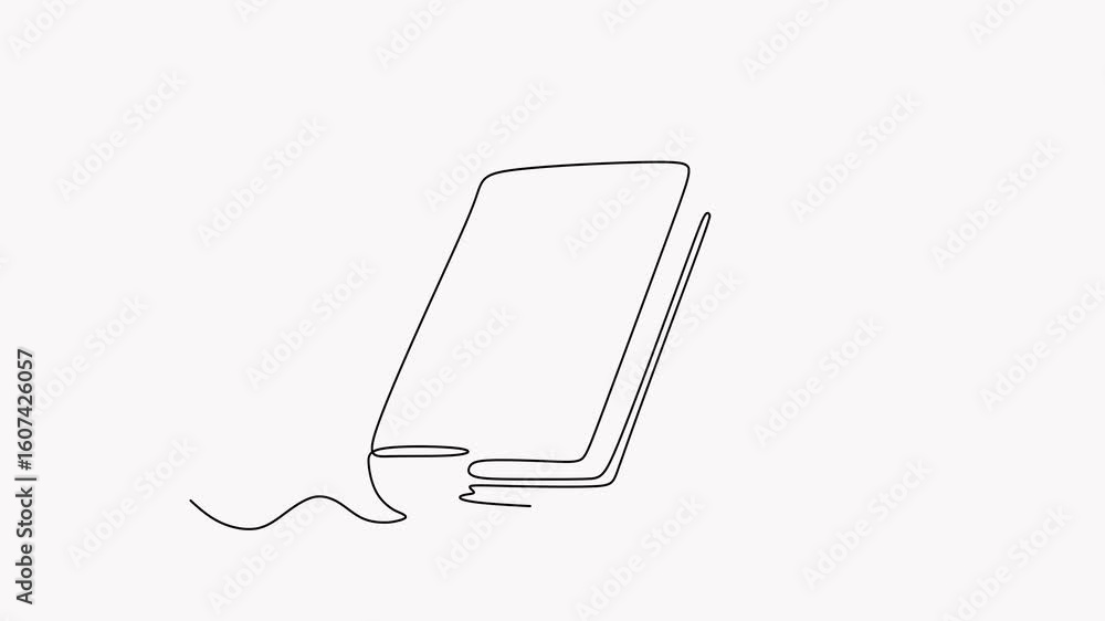 Poster animated self drawing of continuous line draw book.education, idea, school concept single. full leng