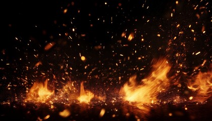floating sparks and glowing embers gently drifting on a solid black background cinematic fire particles in sharp detail dramatic and intense war atmosphere perfect for visual overlays