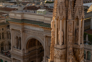 Galleria Vittorio Emanuele II and Duomo di Milano or Milan Cathedral Roofs