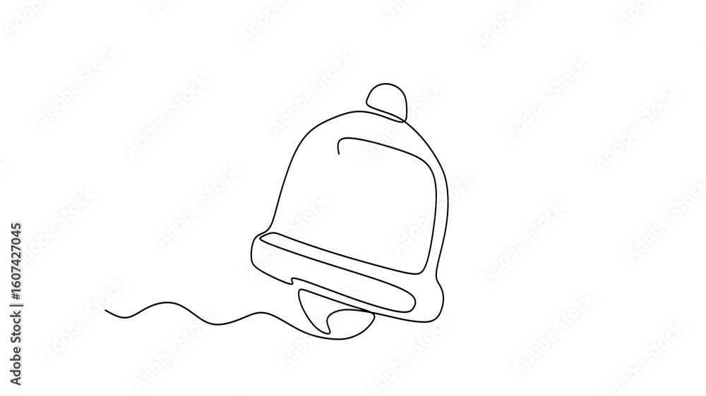 Poster animated self drawing of continuous line draw bell. full length one line animation. 4k