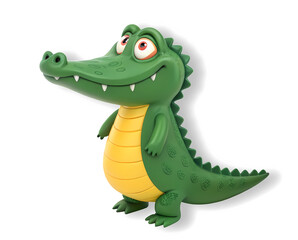 Fototapeta premium A green colour crocodile. 3D rendering toy pets isolated on white and transparent background. Plastic cartoon design. 