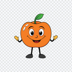 Cartoon Orange Peach Character with Green Leaf and Playful Expression