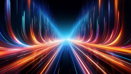 dynamic light trails digital space abstract art dark background high perspective energy flow visualization