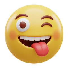 Fototapeta premium A Winking and Smiling Face Sticking Its Tongue Out, Zany Face Emoji, Cut Out, Clipping Path Isolated on a Transparent PNG Background.