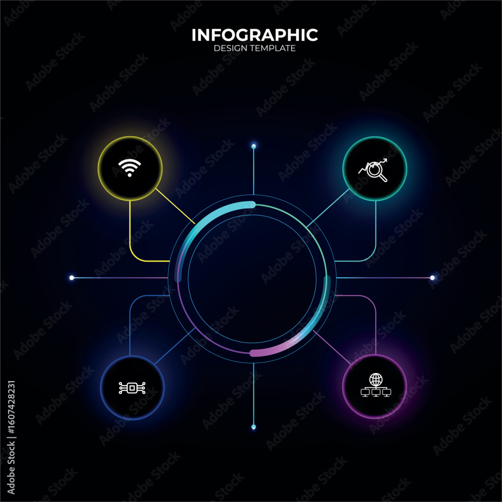 Fototapete modern template for process flow diagram ai- dark version. 4 buttons options. flat infographic desig