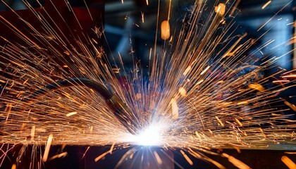 sparks flying from metal welding industrial workshop close up photography dynamic atmosphere abstract concepts