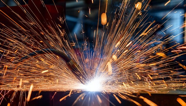sparks flying from metal welding industrial workshop close up photography dynamic atmosphere abstract concepts