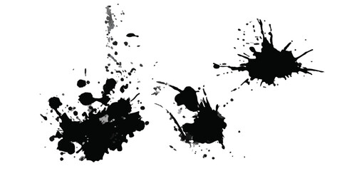 Fototapeta premium Black dried paint splattered in dirty style. Big set of blots and vector abstract elements.