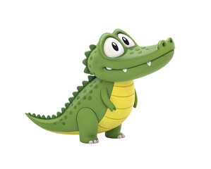 Obraz premium Crocodiles kid is looking up. 3D rendering toy pets isolated on white and transparent background. Plastic cartoon design. 