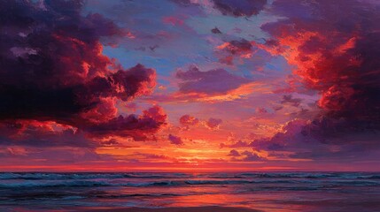 Fototapeta premium Vibrant sunset over ocean (1)