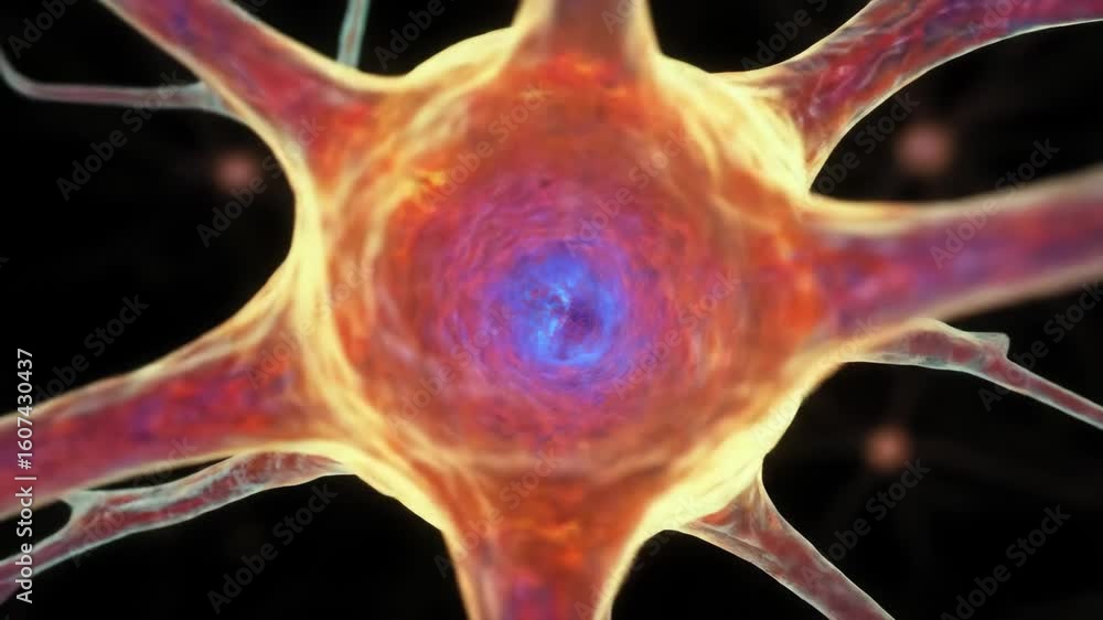 Poster microscopic view of a neuron - a detailed microscopic view of a neuron, showcasing its intricate net