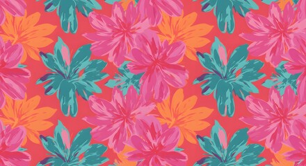 Seamless Abstract Pattern of Tropical Flowers, Floral Design Background