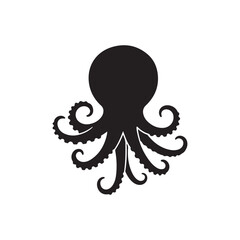 Cute octopus silhouette vector flat illustration design on white background