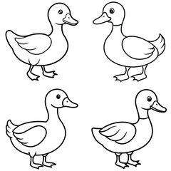 Simple Duck Outline Vector Iconic Black and White Cartoon Line Art