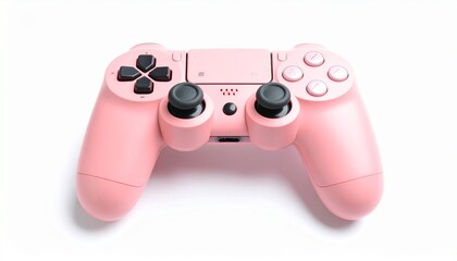 A sleek pink video game controller featuring dual analog sticks, a touchpad, and action buttons—embodying modern gaming aesthetics with a playful, vibrant twist.