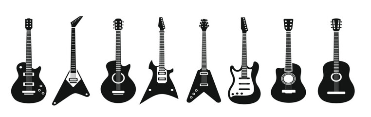 Electric guitar icons set simple style