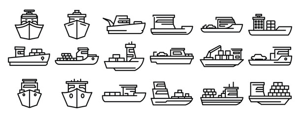 ferry icons set outline style