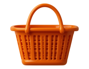 Orange Plastic Shopping Basket with Handle, Isolated on Transparent Background