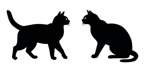 Two cat silhouettes facing each other in playful pose