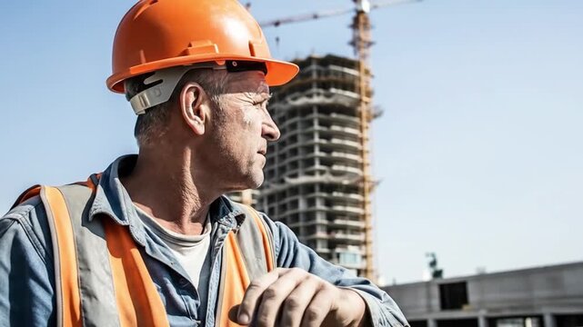 A construction worker takes a break on a hot day at the construction site