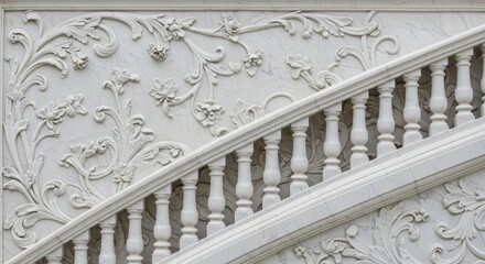 Fototapeta premium Intricate floral stone carvings adorn an elegant architectural staircase design
