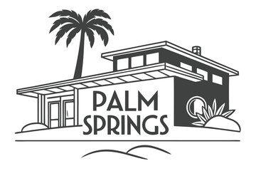 Palm springs modernist building with palm tree and desert landscape modernist architecture