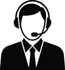 Professional male customer service representative with headset silhouette