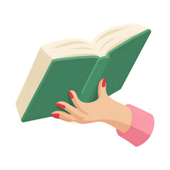 Hand holding book illustration modern UIUX friendly flat style for app onboarding, online course thumbnails, and newsletter headers